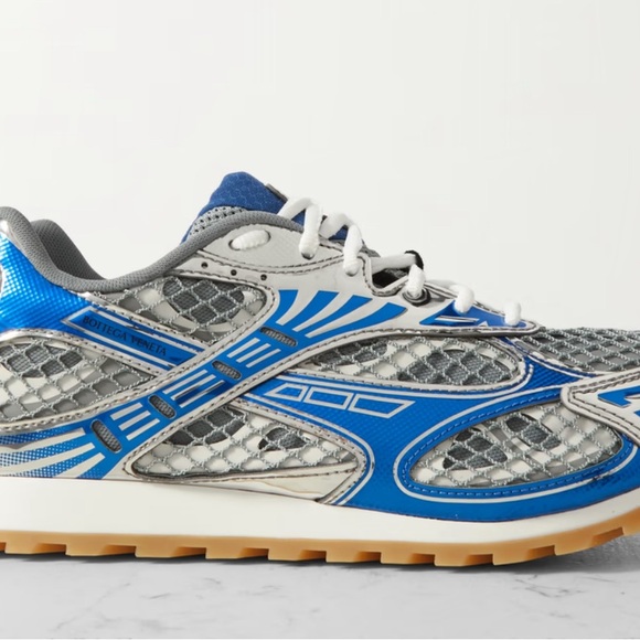 Bottega Veneta Men’s Metallic Silver  and Blue Sneakers - Picture 1 of 4